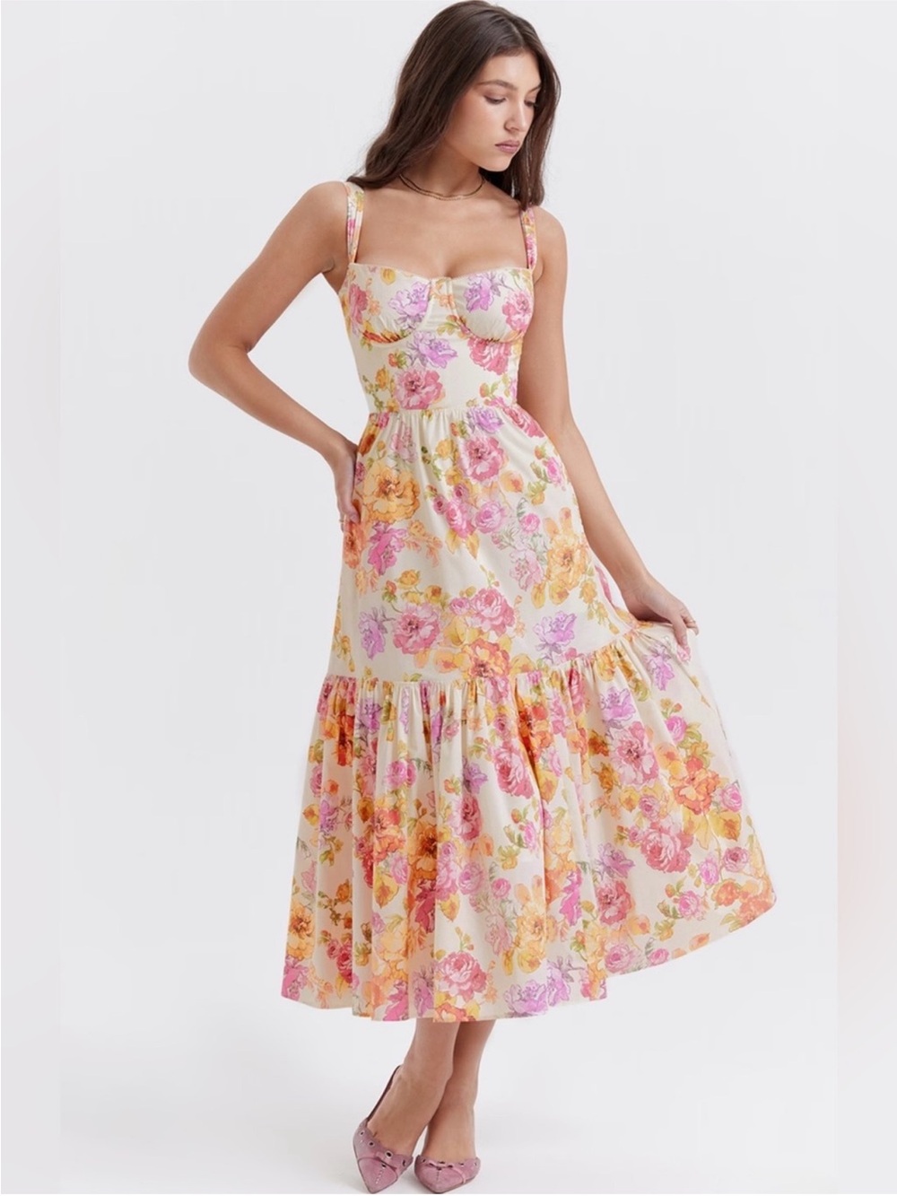 HOUSE OF CB Elia Floral Stretch Cotton Blend Corset Sundress